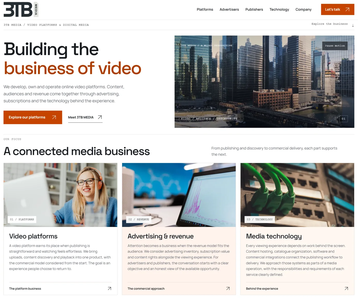 Screenshot of the 3TB Media homepage