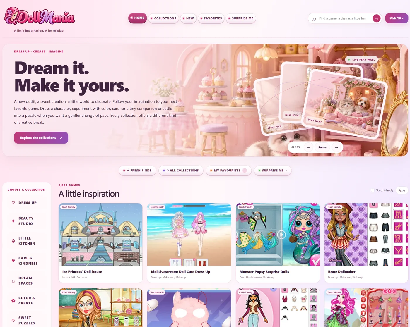 Screenshot of the Dollmania homepage