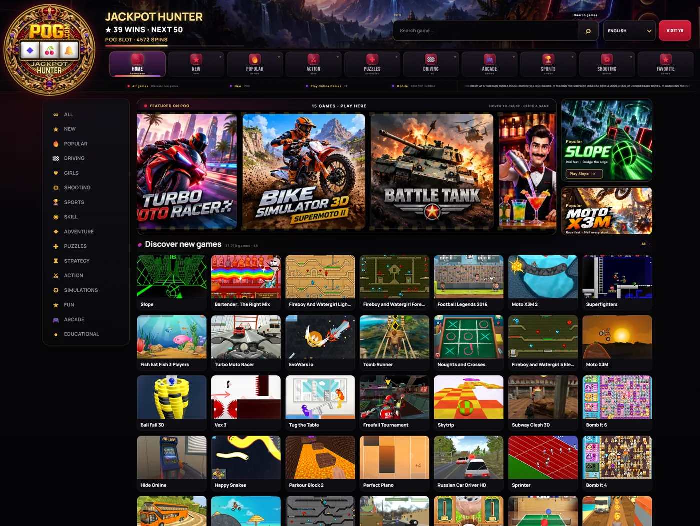 Screenshot of the POG homepage