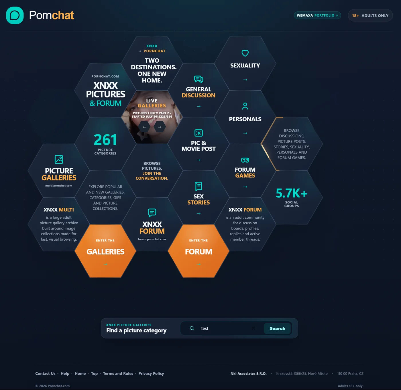 Screenshot of the PornChat homepage